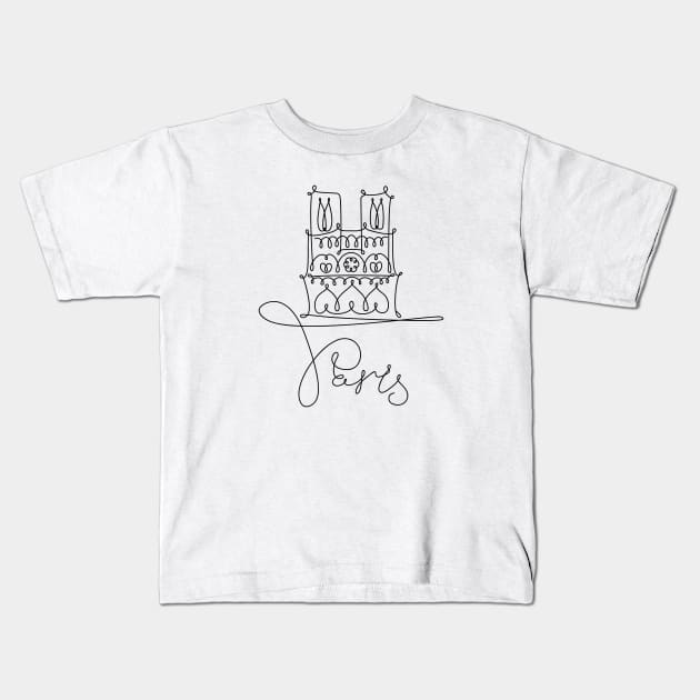 One line sketch of Notre Dame de Paris Kids T-Shirt by kavalenkava